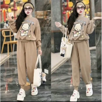 Sét bộ đồ nữ chất liệu nỉ tàu dày dặn free size_Cún ôm đàn