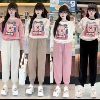Sét bộ đồ nữ chất liệu nỉ ngoại dày dặn free size_Gấu bubu