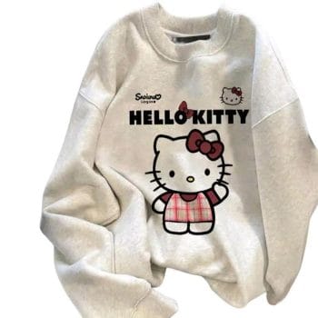 Áo nỉ zip chất nỉ tàu in mèo kitty nơ đỏ, nữ từ 40-65kg