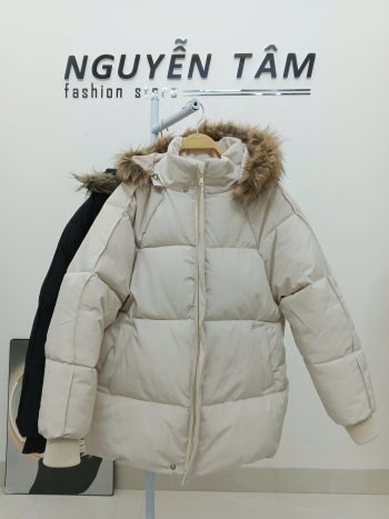 Áo phao Nữ dầy dặn siêu ấm, mũ lông tháo rời được
