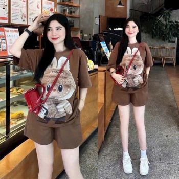 Bộ thun Nữ in Labubu hottrend, chất Cotton khô cao cấp